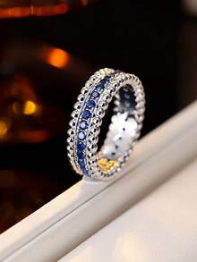 1pc Multicolor Rhinestone Edged Wide Ring, Luxury Versatile Elegant Stacking Ring - Ring - View 2