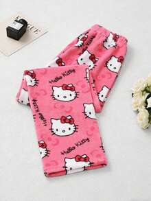 SANRIO 两件套可爱柔软毛绒睡衣，卡通印花加厚绒里长裤+上衣，白色/粉色/黑色/酒红色可选，保暖休闲家居服套装，适合春、秋、冬三季穿着，卡通动漫图案，时尚派对礼物，适合送给朋友、女朋友、情侣，也适合返校、感恩节、新年等节日礼物。 - 粉色 - 查看 10