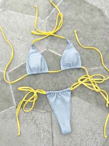 Bộ bikini hai mảnh kẻ caro tím trắng dành cho nữ năm 2026, kiểu dáng ngọt ngào và gợi cảm, phù hợp cho kỳ nghỉ lãng mạn, đi biển mùa hè, trang phục sinh nhật cho nữ, đồ tập thể dục cho nữ, váy thanh lịch cho nữ, trang phục đi nghỉ mát cho nữ, áo thun thường ngày cho nữ. - Nhiều màu - Xem 2