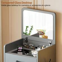 HNEBC 3-In-1 Vanity Desk With Flip Mirror, Makeup Vanity With Drawers & Stool, Compact Vanity Desk For Bedroom, Multi-Function Dresser For Women, Girls - Xám - Xem 3