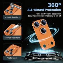 CASECOPS 3pcs Metal Rhinestone Camera Lens Protector Ring For IPhone 17 Pro Max And 17 Pro, Available In Orange/Silver/Black/Blue, Made Of High-Quality 9H Hardness Tempered Glass With AR+AF Coating, Matte Metal Rhinestone Design, Anti-Oil And Scratch-Resistant - Diamond Armor Film 3 Pieces - View 4