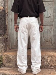 Y2K Retro Style Men's Black Vintage Washed Loose Straight Leg Jeans, Perfect Gift For Husband Or Boyfriend - White - View 5