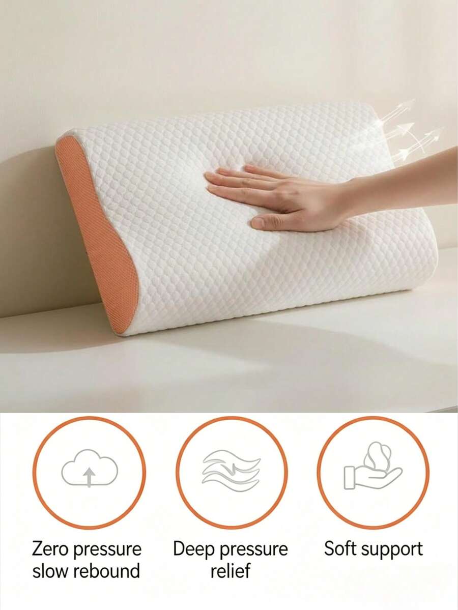 1个白色和橙色3D网状慢回弹记忆棉颈椎枕，符合人体工程学的可调节矫正枕，适合仰卧、俯卧和侧卧睡姿，枕套可拆卸水洗，有助于放松颈部和肩部 - 橘色 - 查看 1