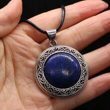 38x42mm Natural Crystal Agate Semi-Precious Stone Round Pendant, Gemstone Inlaid Alloy Abalone Shell Necklace - Water Drop Natural Stone Pendant - View 24