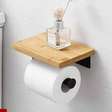 1个卫生纸架，浴室置物架，免打孔，自粘式卫生纸架，浴室手机架 - 原木色 - 查看 4