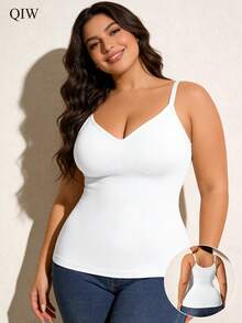 2pcs Plus Size Women Solid Color Wireless Adjustable Strap Shapewear Camisole Undershirt - Multicolor - View 3