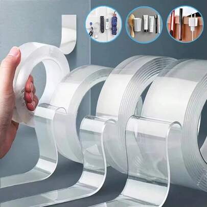 Băng keo hai mặt siêu chắc, trong suốt, có thể giặt được, dài 5m/3 mét/1m, dùng trang trí nhà cửa, có thể tái sử dụng, băng keo nano đa năng có thể tháo rời và giặt được, thích hợp cho nhà/văn phòng/xe hơi, lý tưởng cho trang trí nhà cửa, decal dán tường không cần nhãn dán.