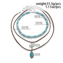 Boho Turquoise Layered Choker Necklace Set Western Cow Skull Pendant Long Chain Neckwear Retro   Jewelry For Women Festival Accessories Coastal Cowgirl Aesthetic  Summer Party Gifts For Her - 03 - 查看 7