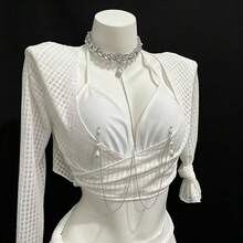 1pc Sexy Metal Heart & Rhinestone Flower Pendant Body Chain, Bikini Body Jewelry, Suitable For Nightclub Party Wear - Silver - View 4