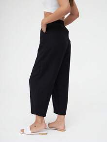 Women High Waist Drawstring Harem Pants Loose Fit Lightweight Summer Casual Trousers - Black - View 6