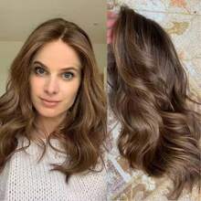 Peluca corta con ondas de bob, con degradado marrón y reflejos dorados para mujeres, sin pegamento, con línea del cabello previamente desbastada, de fibra resistente al calor de alta calidad, adecuada para cosplay, uso diario y fiestas - Multicolor - Ver 19
