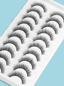 20对交叉蓬松仿貂毛假睫毛，自然纤长手工卷翘3D假睫毛，混合款式化妆假睫毛 - 黑色 - 查看 7