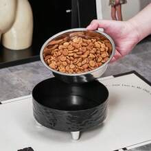 1pc Stable 4-Leg Stainless Steel Pet Bowl With Water Ripple Pattern, Suitable For Cats And Dogs, Non-Staining, Detachable For Easy Cleaning - 300ml - View 9