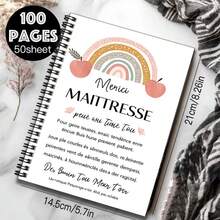 1本法式感恩螺旋笔记本，封面采用彩色彩虹苹果图案，印有法语“Merci MAITTRESSE”（谢谢您，女士）。适用于工作、学习、学校等各种场合，非常适合写日记、日常计划、备忘录，也是毕业/生日礼物的理想之选。100页/50张，实用又美观！ - W - 查看 2