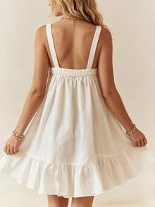 Women Slip Dress, Sleeveless Pleated Ruffled Solid Loose Summer Dress Mini Dress Suitable For Daily Look And Dating Occasions - Ivory White - View 3