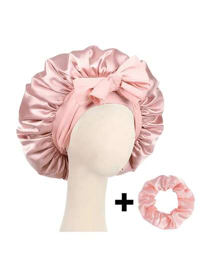1 pièce Bonnet de satin luxueux avec lien de serrage réglable et accent nœud - Protection capillaire douce pour femmes et hommes, design froissé confortable pour un ajustement serré, protection des cheveux | Bonnet en satin | Finition satin lisse