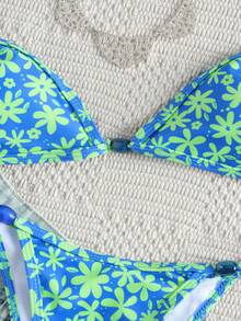 Bộ bikini nữ thanh lịch, gợi cảm, màu xanh công họa tiết hoa nhí, kiểu dáng thường ngày, áo tắm 2 mảnh hở lưng, dây mảnh, chất liệu co giãn cao. Thoải mái và bền bỉ, được làm từ vải co giãn cao, đồ bơi đi biển thanh lịch, lý tưởng cho kỳ nghỉ hè, du lịch biển, tiệc tùng, các hoạt động bên bờ biển, lựa chọn hoàn hảo cho bãi biển hoặc hồ bơi thời trang. - Nhiều màu - Xem 5