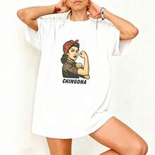 Camiseta Blanca con Estampado de Mujer Fuerte y Texto Chingona para Uso Diario - Blanco - Ver 3