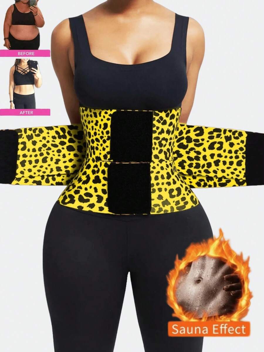 1pc Women's Pink Leopard Print Waist Cincher, Abdominal Slimming Elastic Waist Belt, Suitable For Fitness, Daily Wear, Sports - Đen trắng - Xem 1