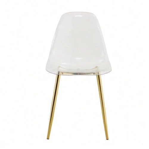 Table And Chair Set. Luxury 88cm Tempered Glass Dining Table + 4 Clear Plastic Dining Chairs. Modern And Minimalist Set Of 1 Table And 4 Chairs, Ideal For Small Dining Rooms. - Gold - View 1