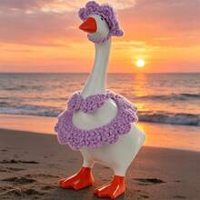 Desktop Goose Summer Outfit Creative Mini Goose Statue Crochet Bikini With Hat For Home Office Decor - Purple - View 3