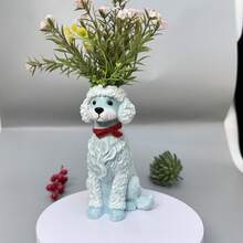 可爱贵宾犬造型树脂花瓶,浅蓝色带红色蝴蝶结,动物造型花瓶,鲜花支架,适合客厅、卧室家居装饰、走廊、办公桌、书架摆件。 - 1PC - 查看 8