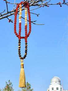 Yumfeel 108PCS Natural Stone Beaded Tassel Pendant Long Necklace, Vintage Middle Eastern Style Jewelry, Autumn/Winter Fashion Versatile Sweater Chain, Halloween Gift - Multicolor - View 5