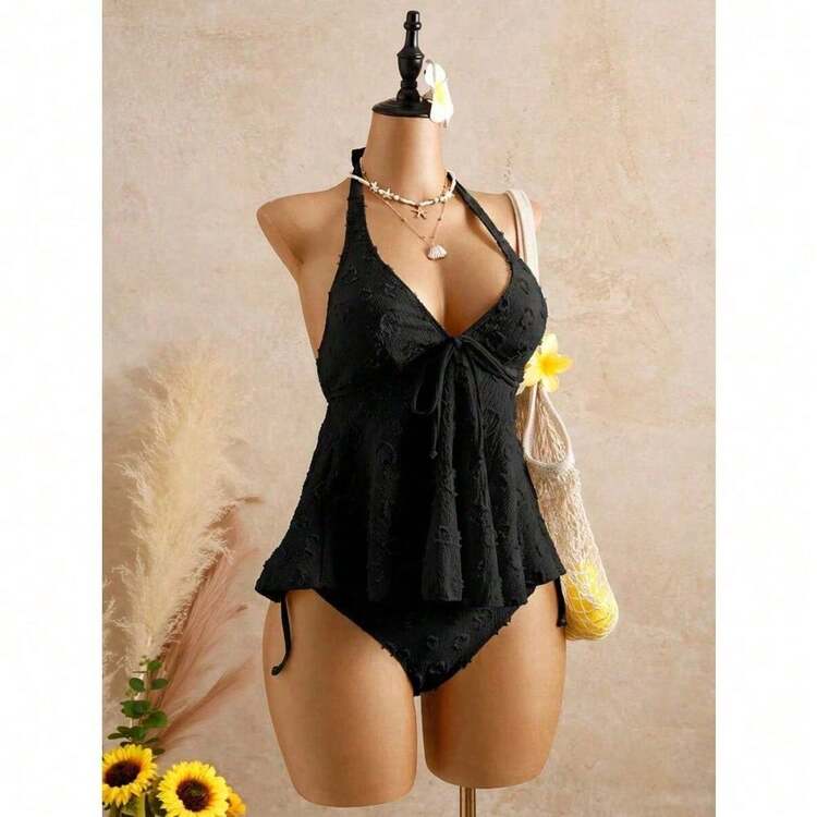 Joyful Toy 1212  Women's Relaxed Vacation Polka Dot Textured Fabric Camisole Yellow Bikini Tankini Elegant Dress Women Beach Outfit Women's Beach Bikinis Summer 2026 Women's Summer Vacation, Graduation Season, Wedding Season, Back-To-School Season, Easter Season Party & Lunch Cute Casual Summer Camisole - Sweet, Romantic, Countryside Style Knit Texture, Ruffle Detail, Elastic Waist, Relaxed Hemline, High Low Design, Yellow Spaghetti Strap Tankini New Year's Wear Party A Numbered Women's Off-The-Neck And Backless Casual Vacation Topboho Easter Beach Outfits Hawaii Music Festival Tropical Vacation Yellow Bathing Suit Set Vintage Swimsuit Lemon Bathing Suit Lace Swimsuit Seashell Bathing Suit - 黑色 - 查看 5