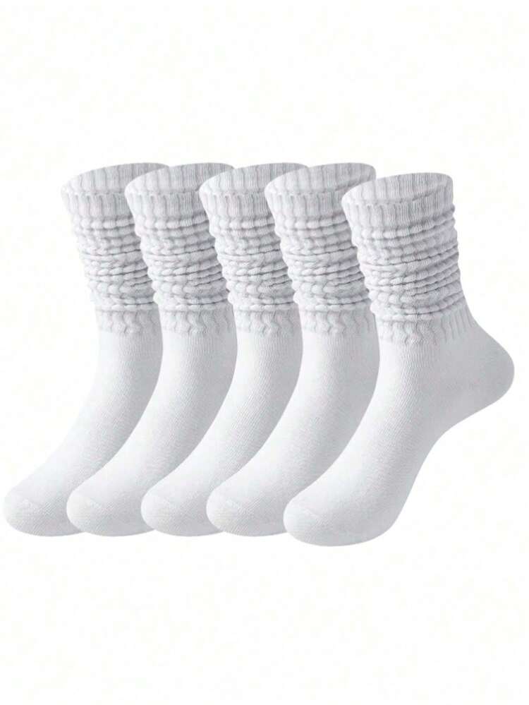 6 đôi tất cổ cao màu trắng trơn dành cho nữ, đơn giản & thời trang, thường ngày & đa năng, ấm áp & thoải mái, tất cổ cao mềm mại & co giãn dùng hàng ngày làm quà tặng Giáng sinh - trắng - Xem 5