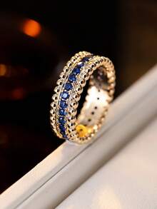 1pc Multicolor Rhinestone Edged Wide Ring, Luxury Versatile Elegant Stacking Ring - Ring - View 15