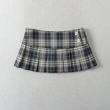 Minifaldas de verano para mujer, faldas a cuadros de moda coreana vintage para mujer, faldas y2k, faldas a cuadros verdes plisadas, estilo preppy - Beis - Ver 4