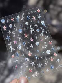 1 片夏季海洋美甲贴纸，迷你海星和贝壳美甲贴纸，海洋美甲配件 - 彩色 - 查看 3
