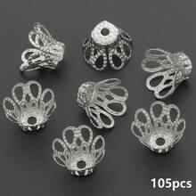 105个6mm/8mm/10mm空心花形压接帽，花帽，合金隔珠，串珠垫，装饰珠帽，适用于珠宝制作、手链、项链、钥匙扣、耳环、工艺配件 - 鏤空花邊端蓋 - 查看 9