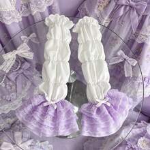 1 Pair Women's Spring/Summer Lolita Style Layered Frilled Edge Lace Trim Sweet White Detachable Bow Sleeve Cuffs - A - View 27