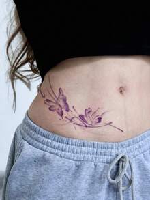 1 Tattoo Sticker, Ethereal Watercolor Dyed Purple Butterfly, Temporary Tattoo Sticker, Washable, PVC, Disposable, Waterproof And Sweatproof For Arms, Waist, Abdomen, Back, Legs, Non-Reflective, Realistic Tattoo, Suitable For People, Daily Use, Lasts 3-5 Days - Purple - View 5