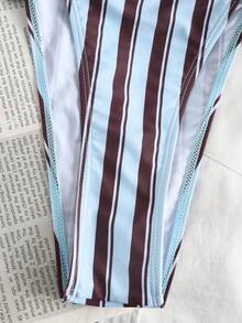 Bộ bikini mùa hè mới 2026, bộ bikini nữ kẻ sọc co giãn cao, hở lưng, buộc dây cổ, kèm quần lọt khe, đồ bơi dễ thương buộc dây phía sau, thích hợp cho kỳ nghỉ biển. - Nhiều màu - Xem 5