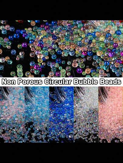 30g/Paquete Cuentas de vidrio de colores - Degradado de colores, múltiples estilos para elegir, mezclado con mini cuentas de burbujas, producto DIY que se puede usar para decorar fundas de teléfono, adecuado para decoración del hogar, decoración de macetas, material de vidrio no poroso - Decoración de cuentas y decoración de joyas