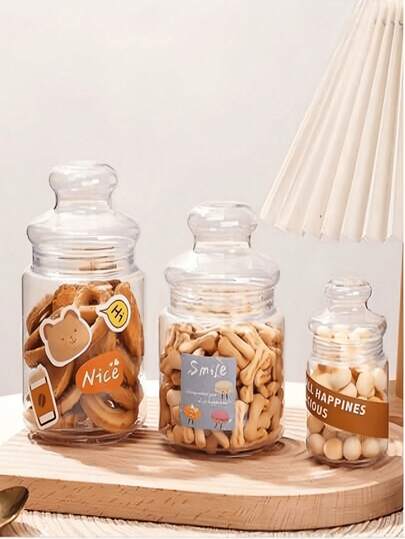 1 pieza Tarro de almacenamiento de plástico transparente para galletas y dulces con tapa hermética (pequeño/mediano/grande) Recipiente sellado transparente para aperitivos, dulces, té, especias, café Versátil para almacenamiento en la cocina y el baño Ideal para la cocina, fiestas y regalos para hombres y mujeres Artículos para el hogar