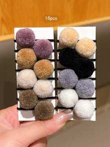 16pcs Versatile Non-Damaging Coffee Color Fluffy Hair Scrunchies, Suitable For Daily Hair Accessories - Multicolor - View 2