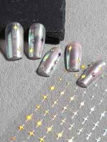 4/2pcs Star Nail Art Stickers, Hot-Stamped Gold, Silver, Laser, Blue Cross Star Patterns 3D Nail Designs, Y2K Cute & Charming Nail Decorations, Self-Adhesive Nail Decals DIY Nail Art Salon Accessories & Supplies - Multicolor - View 8