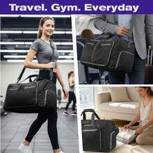 Fosmon Large Duffle Bag For Travel, 65L Duffel Bag, Foldable Duffle Bag Carry On Travel Bag Gym Bag Weekender Bag With Shoe Compartment, - 黑色 - 查看 4