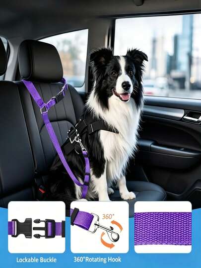 2pcs Adjustable Pet Dog Car Safety Belt With G-Harness Restraint, Secure Dog Travel Traction Belt, Durable Pet Safety Seatbelt For SUVs, Sedans & Minivans, Easy To Install Headrest Compatible Dog Belt, Machine-Washable Comfortable Pet Restraint For Outdoor Trips, Suitable For Small Medium Large Dogs