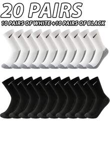 20 đôi tất sọc casual unisex, phong cách đường phố đen trắng, thời trang tối giản, thoáng khí, cao đến giữa bắp chân, phù hợp cho các cặp đôi. - Nhiều màu - Xem 7