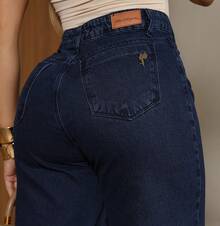 Women's Wide Leg Pants, 100% Cotton, Straight Leg, New Release, Dark Color - Dark Wash - View 3