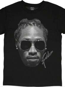 Future Rapper Face T-Shirt Im Retro-Streetstyle, Schwarz - 黑色 - 查看 1
