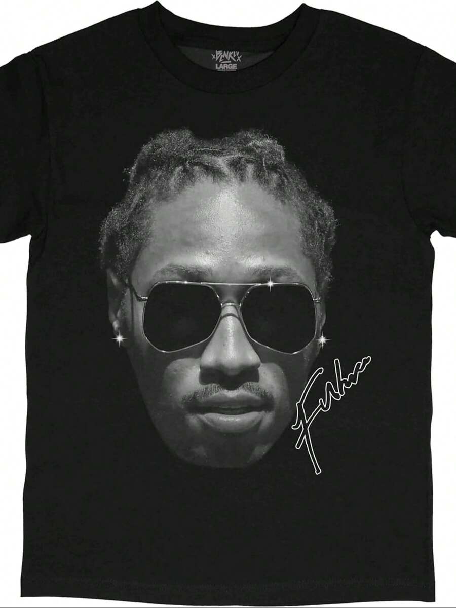 Future Rapper Face T-Shirt Im Retro-Streetstyle, Schwarz - 黑色 - 查看 1