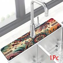 1pc Bohemian Pattern Printed Faucet Mat, Durable Polyester, Quick Drying, Easy To Clean, Suitable For Kitchen And Bathroom, Easy To Install, Daily Decor, Gift, Bathroom Mat, Durable Faucet Mat, Faucet Accessory - Multicolor - View 14