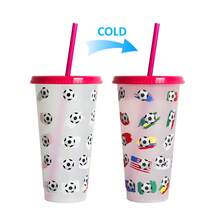 New Plastic Cup For The Football World Cup, Temperature Sensitive, Changes Color When Cold, Single-Layer Drinking Cup. - Rose Red Lid - View 12
