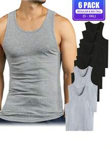 6 Pack Men's Tank Top A Shirt 100% Cotton Solid S-3XL Basic Underwear Daily Wear Classic Fit Regular Plus Big & Tall Size, Basic Layering Tops, Cotton Workout Breathable Casual A-Shirts For Sport Hiking Activewear - 4 Đen + 2 Xám - Xem 1