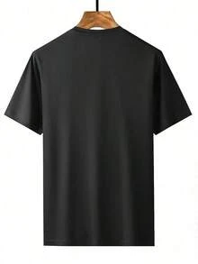 Camiseta Gráfica con Eslogan Clásico, Casual, Negra, para Verano - Negro - Ver 2